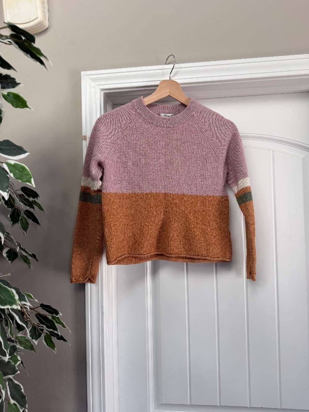 Madewell Waffle Knit Colorblock Sweater XXS Pink Tan Merino Wool Cotton MB772